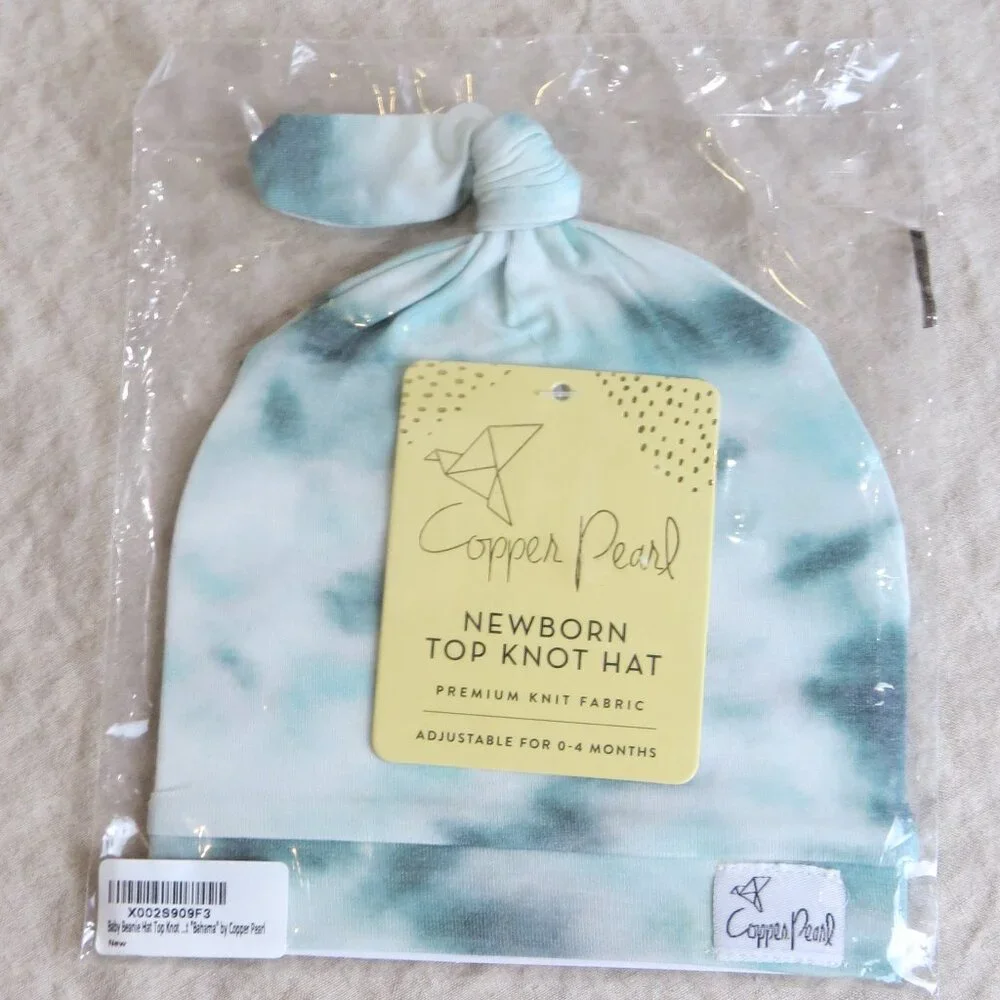 Copper Pearl Top Knot Baby Beanie Hat 'Bahama' Newborn 0-4 Months Green
